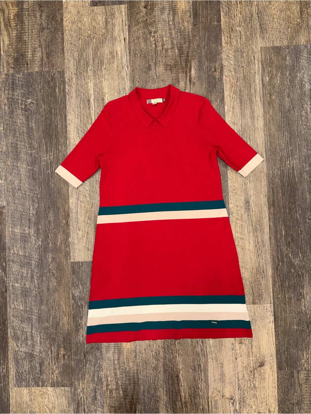 Ted Baker Origami Knitted Dress With Stripe Deep Pink Collar Size 3 US 8